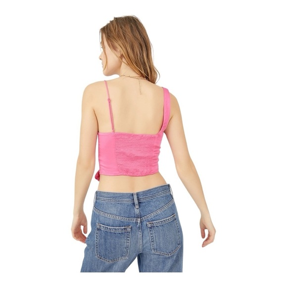 Free People Mila Tie Front Crop Top In Festival Fuchsia NWOT - Picture 2 of 7